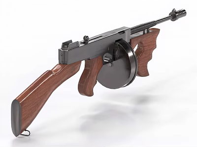 Classic Submachine Gun With Wooden Stock Grip Drum Magazine And Metal Barrel 3d model Classic Submachine Gun With Wooden Stock Grip Drum Magazine And Metal Barrel 3d model