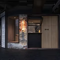 Modern Coffee Shop Interior With Wooden Counter Brick Wall And Bright Lighting Fixtures