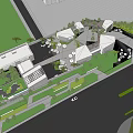 Modern Sales Office Building With High Rise Buildings Background Courtyard Trees And Seating Areas
