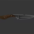 Tactical Weapon Knife With Wooden Handle Sharp Metal Blade And Reflection