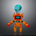 Orange Robot Character With Blue Sphere Head And COIN On Chest In Cartoon Toy Design