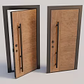 Wooden Swing Door With Metal Frame Handle And Modern Wood Grain Design