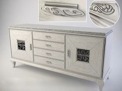 Ornate Wooden Entryway Cabinet Sideboard With Carved Patterns Drawers And Decorative Doors 3d model