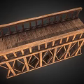 Wooden Bridge Structure With Railings Crossed Support Beams And Wooden Planks