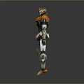 3D Humanoid Mecha Character With Orange White Gray Metallic Texture Standing Pose 3d model