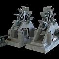 Two White Mechanical Models With Complex Design And Detailed Gears Levers 3d model