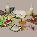 Traditional Asian Food Platter With Leaf Wrapped Parcels Pancakes Beverages And Steamed Pastries