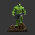 Two Green Hulk Statues With Muscular Bodies Tattered Shorts And Rock Bases