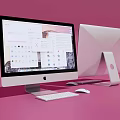 Apple iMac Desktop Computer With White Monitor And Accessories On Pink Background