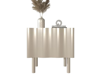 Modern Bedside Table with Pampas Grass Vase and Decorative Books 3d model
