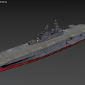 Gray Warship With Flight Deck Superstructure Radar And Red Bottom Hull 3d model
