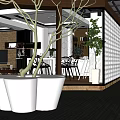 Modern Lounge Area Interior With Comfortable Seating Green Plants And Ambient Lighting 3d model