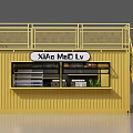 Yellow Shipping Container Building With Upper Deck Staircase Window And Signboard 3d model