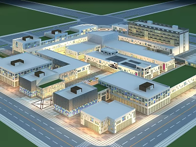 Urban Commercial Street With Modern Buildings Open Layout And Illuminated Design 3d model
