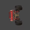 Red Monster Truck With Large Tires And Raised Suspension Design