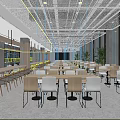 Modern Cafeteria Interior Design With Tables Chairs And Large Windows 3d model