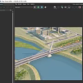 Modern Cable Stayed Bridge Spanning River in Urban Area With Green Spaces And Trees 3d model