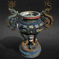 Classical Ceramic Vessel With Dragon Motifs Blue And Gold Three Legged Base