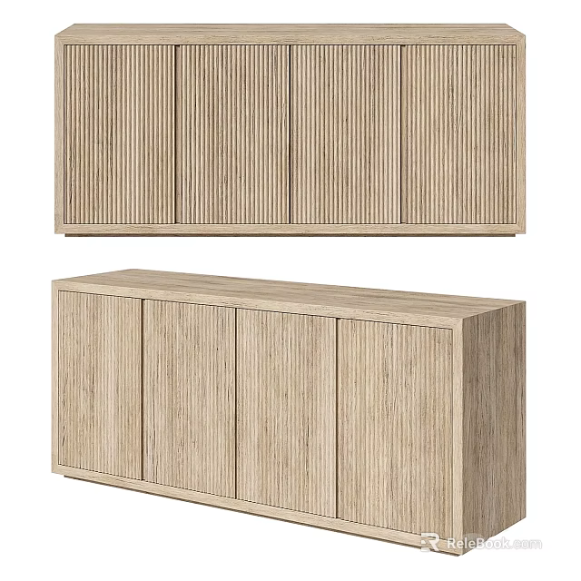 Modern Wooden Console Table with Vertical Slat Design for Entryway Decor 3d model 
