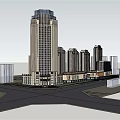 Modern Commercial Street With High Rise Buildings Retail Shops And Pedestrian Plaza