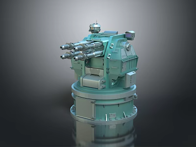 Turquoise Military Weapon System With Multiple Barrels And Cylindrical Base 3d model