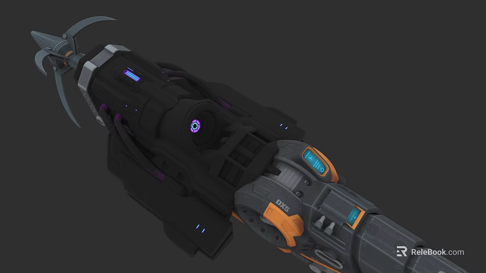 Futuristic Sci Fi Weapon With Black Purple Orange Mechanical Structure And Glowing Lights 3d model 