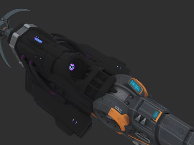 Futuristic Sci Fi Weapon With Black Purple Orange Mechanical Structure And Glowing Lights 3d model