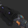 Futuristic Sci Fi Weapon With Black Purple Orange Mechanical Structure And Glowing Lights