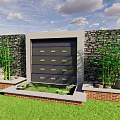Garden Feature Wall Design With Stone Accents Bamboo Plants And Decorative Pond