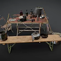 Rustic Vintage Wooden Table With Chair Bench And Old Kitchen Items