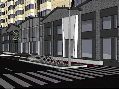 Modern Commercial Street Design With Contemporary Architecture Storefronts Crosswalk And Street Lights 3d model