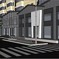 Modern Commercial Street Design With Contemporary Architecture Storefronts Crosswalk And Street Lights