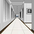 Modern Elevator Hallway With Blinds White Tiled Floor And Light Colored Walls 3d model