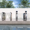 Public Facilities With Modern Stainless Steel Turnstiles And Glass Barriers In Outdoor Setting
