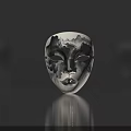 Artistic Black And White Ink Painting Style Mask With Mountain Pattern And Facial Features