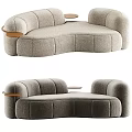 Modern Curved Sectional Sofa With Gray Fabric Upholstery And Wooden Side Tables