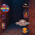 Wrought Iron Signboards Featuring Multiple Shop Logos On Brick Wall Decoration