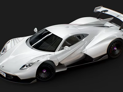 White Supercar With Sleek Body Large Rear Spoiler And Black Rims 3d model