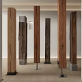 Various Wooden Pillars With Different Designs Displayed In Modern Interior Space