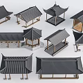 Traditional Chinese Architecture Roof Models with Wooden Frames Black Tiles and Various Styles