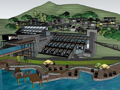 Modern Detached Villa With Glass Structure And Waterfront Terrace In Mountain Greenery 3d model