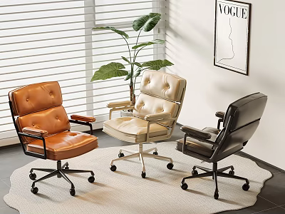 Modern Office Chairs With Leather Upholstery Multiple Colors Swivel Wheels And Armrests 3d model