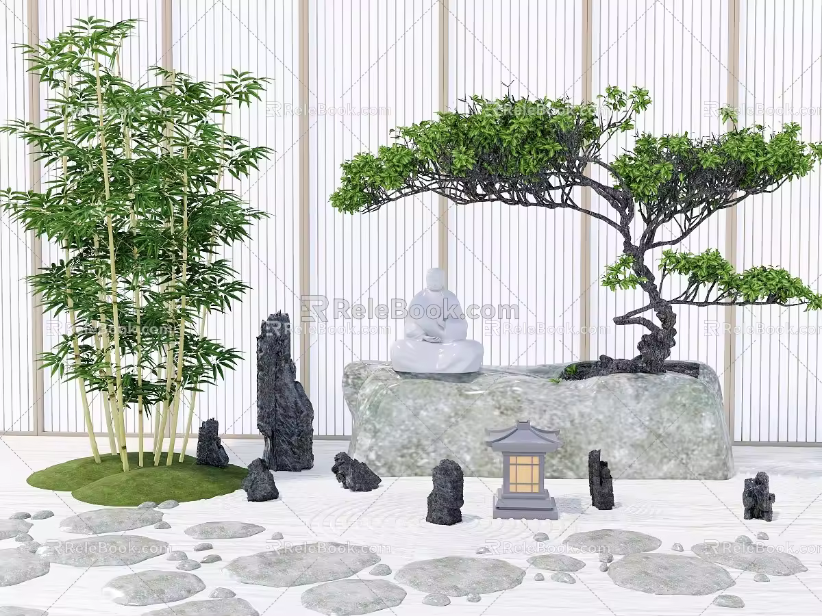 New Chinese style landscape sketch pine garden landscape 3d model