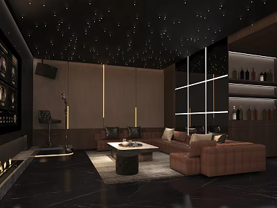 Elegant Luxury KTV Interior With Leather Sofa Ambient Lighting And Bar Counter 3d model