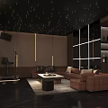 Elegant Luxury KTV Interior With Leather Sofa Ambient Lighting And Bar Counter