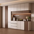 Modern Sideboard Design With White And Wood Finish LED Lighting And Decorative Items
