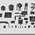 Various Industrial Equipment Components With Water Tanks Pipes Ladders And Control Panels