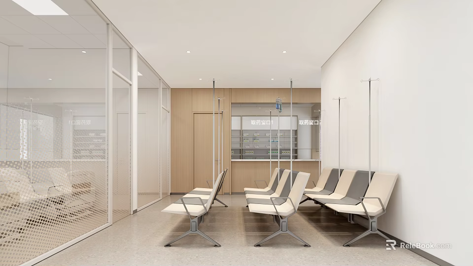 Modern Hospital Outpatient Clinic Waiting Area With Seating And Reception 3d model 
