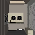 Modern Laundry Room With Built In Double Washer And Cabinet Design Setup