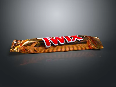 Twix Chocolate Bar With Golden Wrapper And Red Brand Logo 3d model